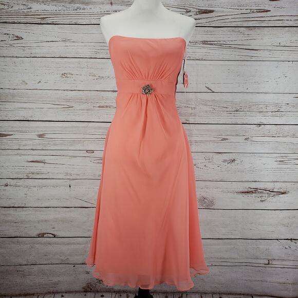 Mori Lee By Madeline Gardner New Peach Bridesmaid Dress Size 17/18 - Picture 2 of 16